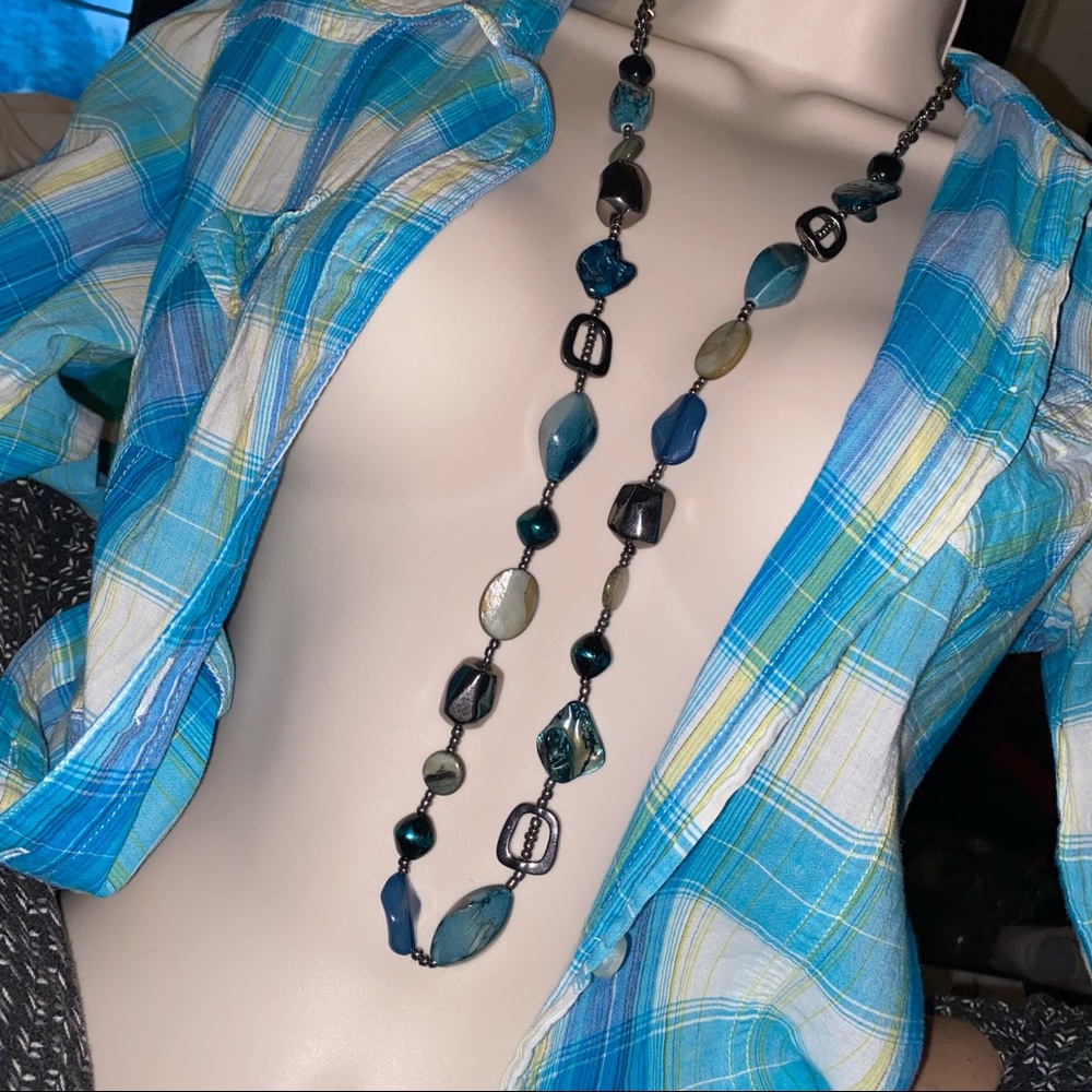 Shades of Blue Necklace MOP, Glass, Agate